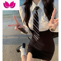 七斓辣妹收腰显瘦制服衬衫时尚套装女学院风高腰包臀黑色半身裙套 S 衬衫+领带领带可备注高品质.现货