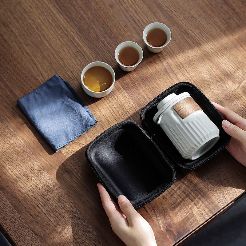 領藝 慢城日式旅行茶具套装便携式包陶瓷功夫家用小套泡茶器茶壶快客杯一壶三杯 慢城快客杯(雅灰)