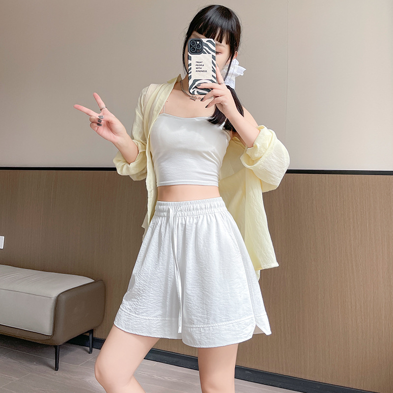 白色冰丝山本短裤女2025新款夏季薄款外穿宽松大码速干运动五分裤