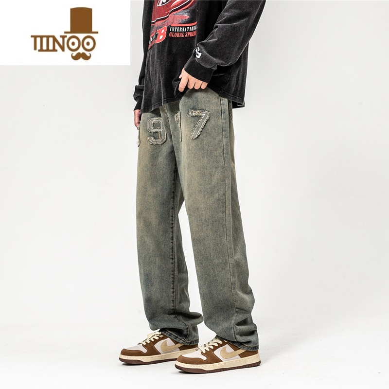 YANXU秋季1977牛仔裤男款宽松直筒长裤ins高街潮西海岸美式hiphopi9高清大图