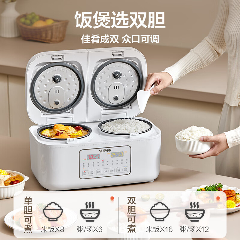 苏泊尔(SUPOR)双胆电饭煲电饭锅2+2L迷你电饭煲白色SF20TC601