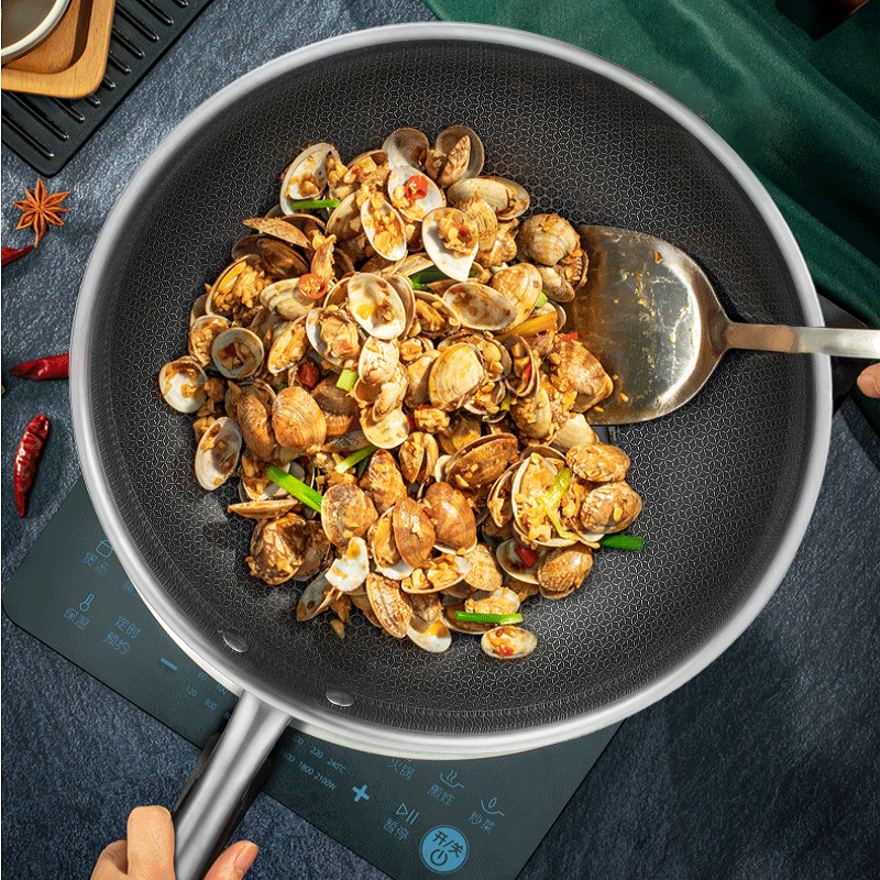美的316L不锈钢炒锅CJ32WOK502电磁炉灶蜂窝不粘锅燃气通用不花芯炒菜锅家用官方正品新品