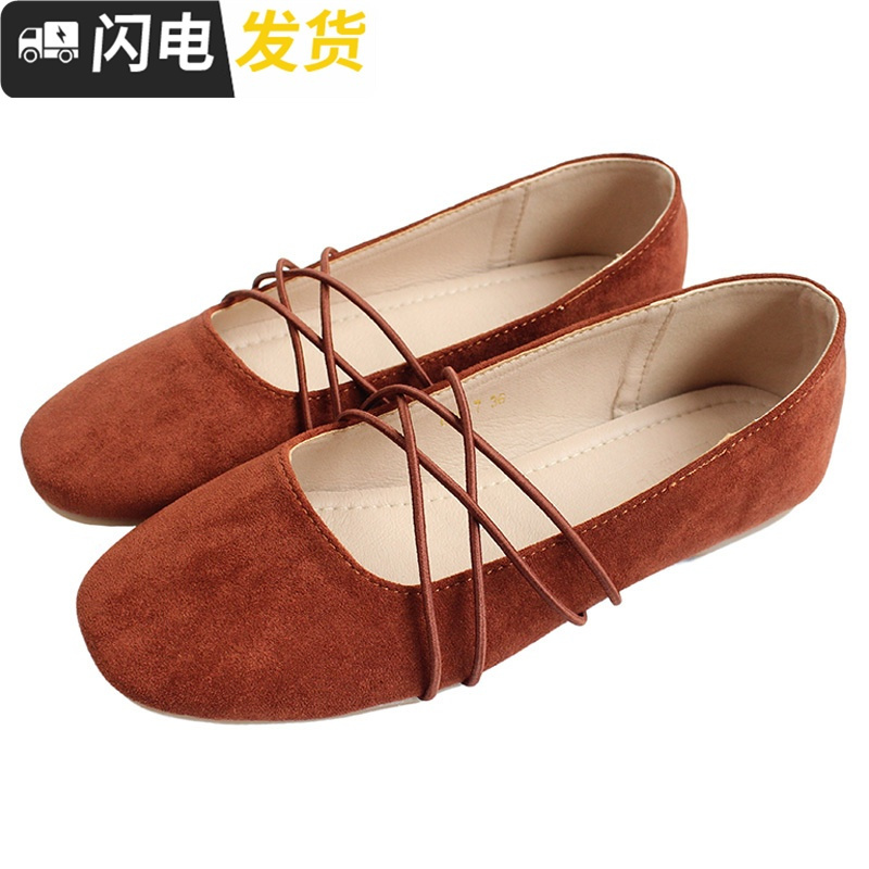韩国 百搭纯色双带交叉芭蕾鞋百搭浅口绒面平底鞋小单鞋女鞋启如休闲鞋