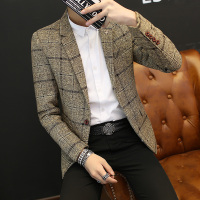 莎丞 2021春秋季新款男士西装格子韩版修身青年小西服休闲英伦外套单西潮