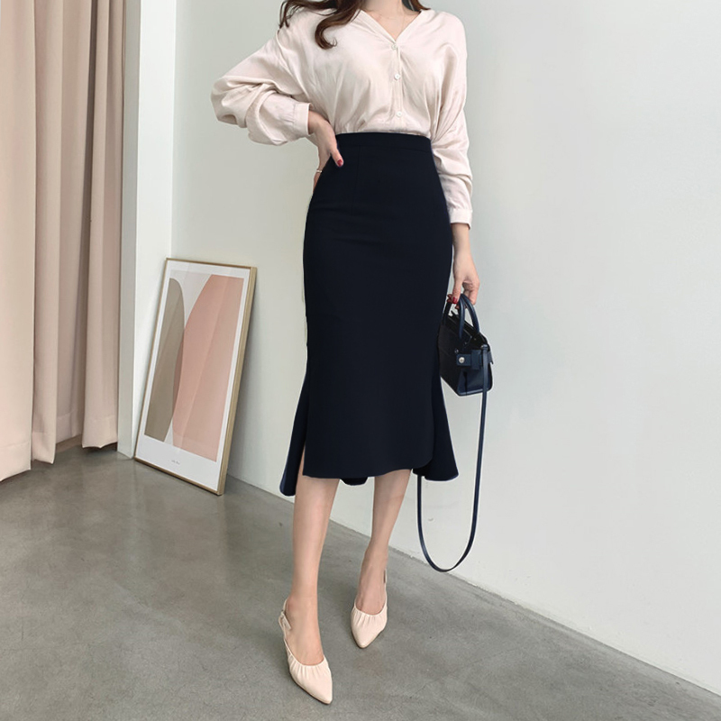 鱼尾裙包臀裙女半身中长裙春秋款高腰裙子秋冬半裙黑色鱼尾半身裙