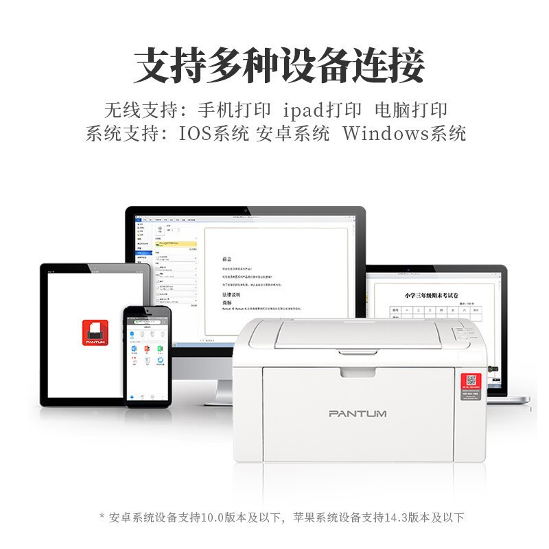 奔图(PANTUM)P2210W 微信分享/机身小巧 黑白激光无线网络WiFi家用作业打印机