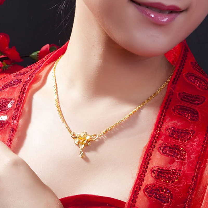 明牌珠宝黄金项链足金富贵牡丹项链吊坠婚嫁套链afr0011工费300