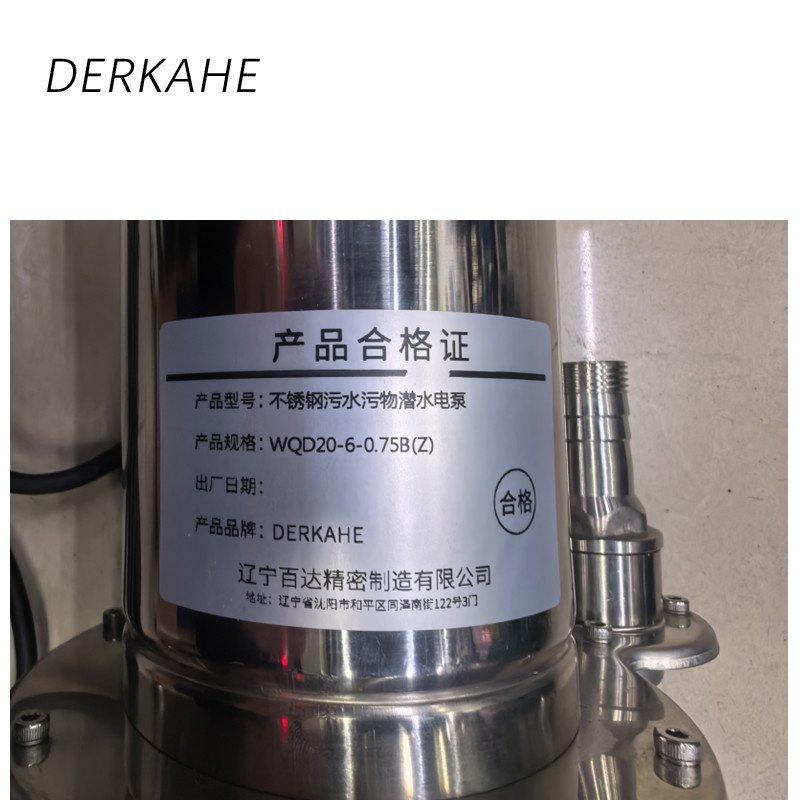 DERKAHE WQ(D)-B不锈钢污水污物潜水电泵 WQD20-6-0.75B(Z) 台高清大图