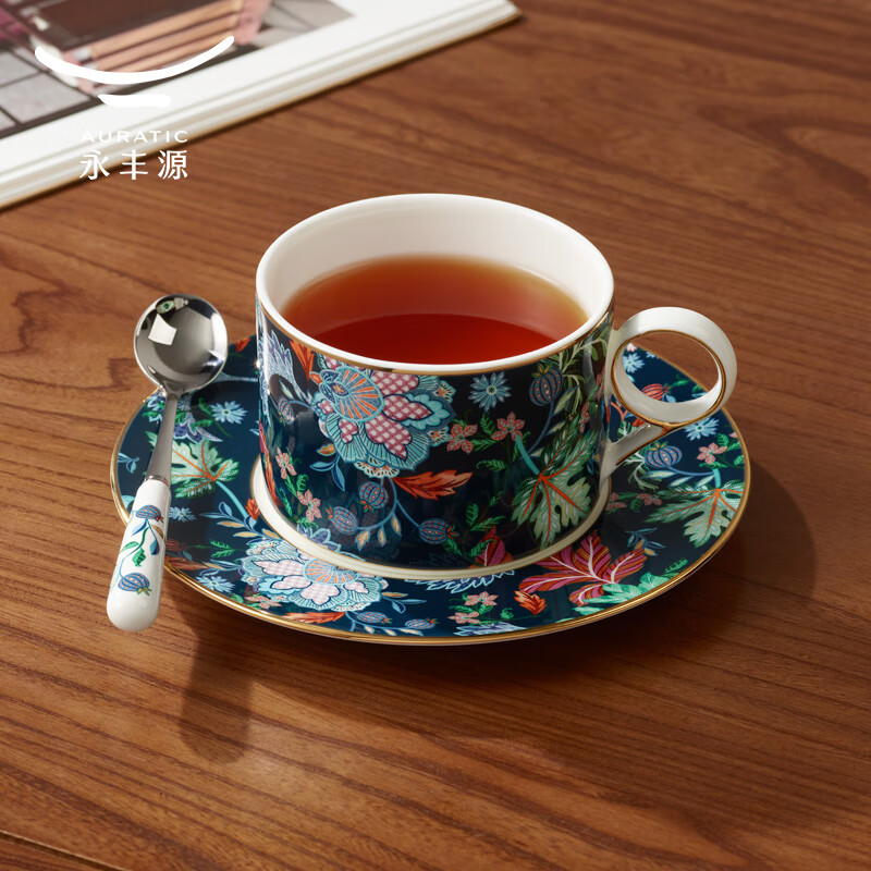 永丰源幸福满园3头咖啡杯碟(蓝有底花纸/200ml)高清大图
