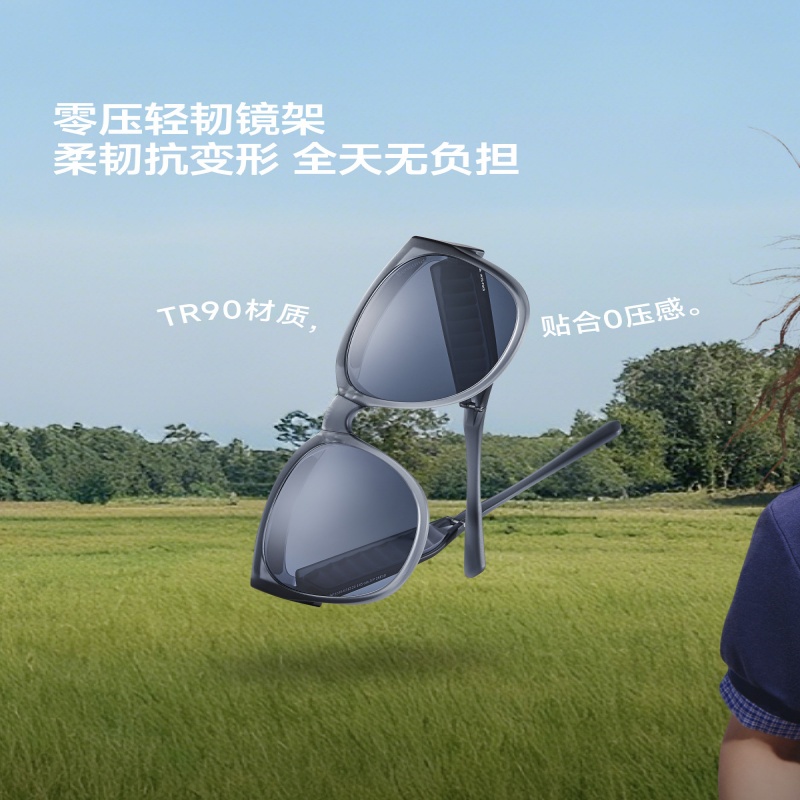 蕉下方形大框折叠近视套镜(高框头)FD496 黑色镜框-灰色镜片高清大图