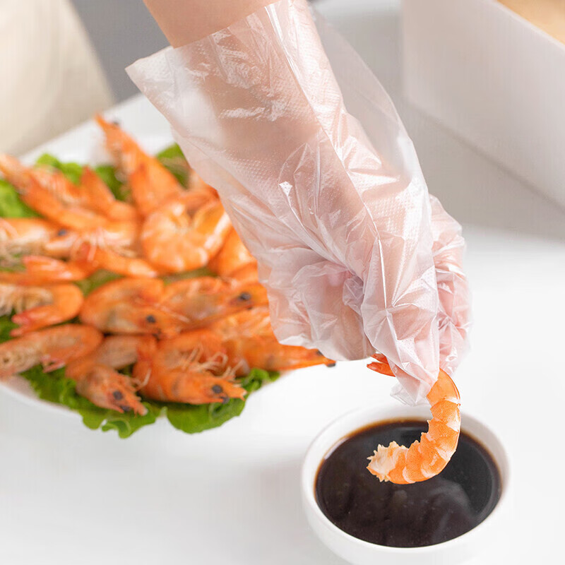 茶花3501一次性手套 食品级卫生透明大号pe抽取式手套 (100只)高清大图