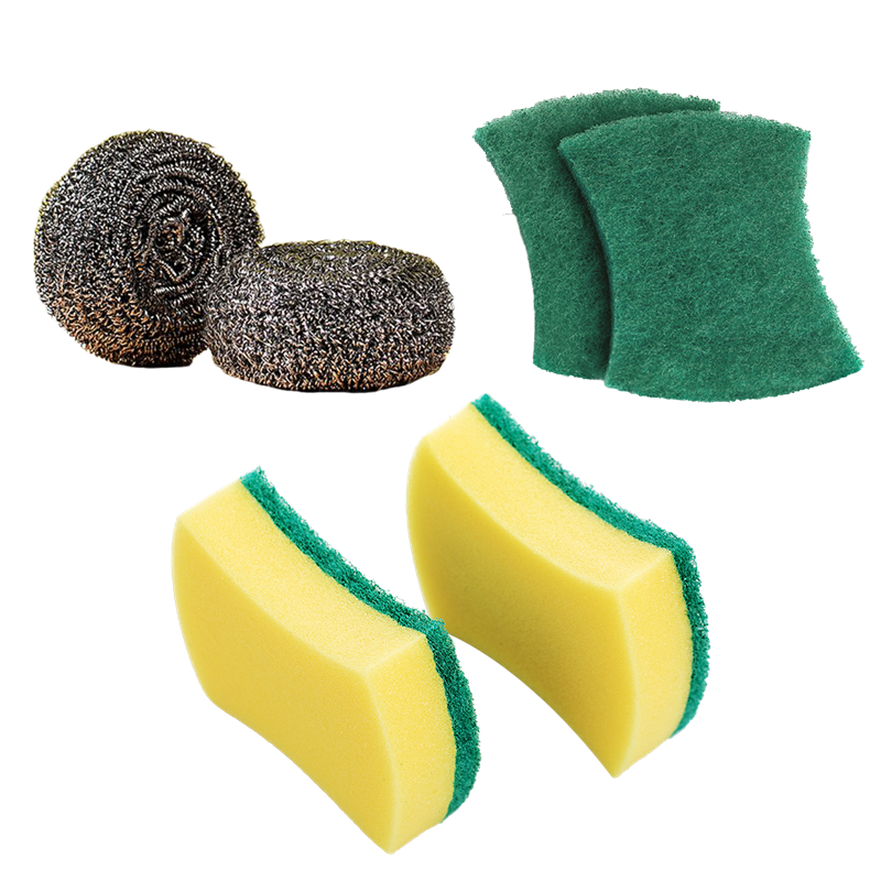 茶花清洁套装6件套(海绵百洁布(2片装)/含砂百洁布(2片装)/大颗粒钢丝球(2个装))高清大图