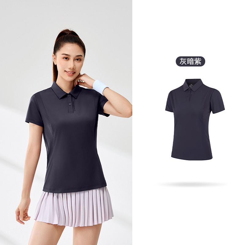 361°翻领T恤夏季新款冰感透气POLO衫女女士户外防晒运动短袖 S 灰暗紫