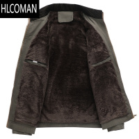 HLCOMAN中老年人男装立领加绒加厚夹克衫爸爸装外套中年男士棉衣