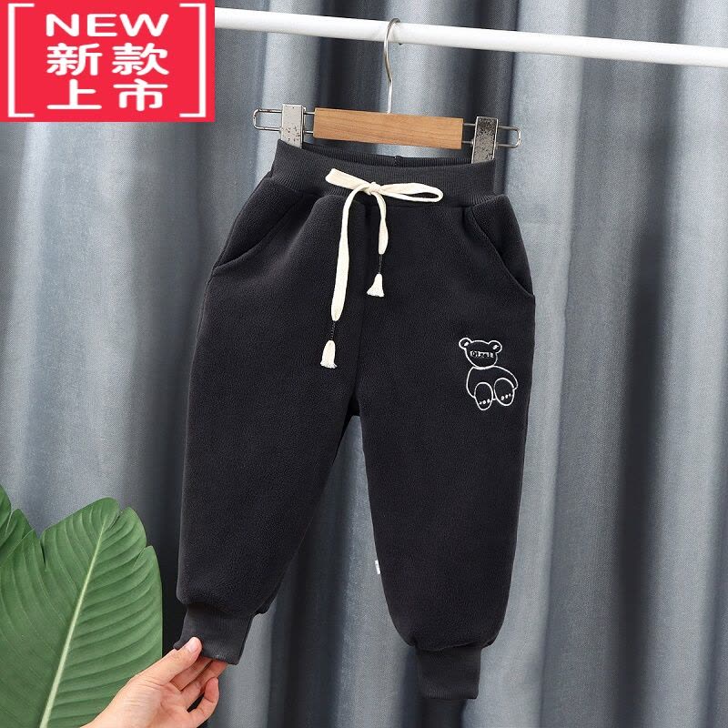 可莉允男童加绒裤子秋冬款女童棉裤冬季加厚保暖裤外穿儿童休闲运动卫裤图片