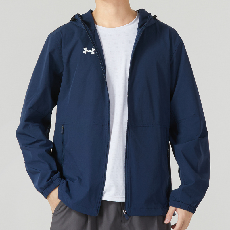 安德玛(Under Armour)UA运动外套男装新款户外连帽梭织训练健身衣夹克23600401-009 ZP 21600411-408/蓝色 5XL