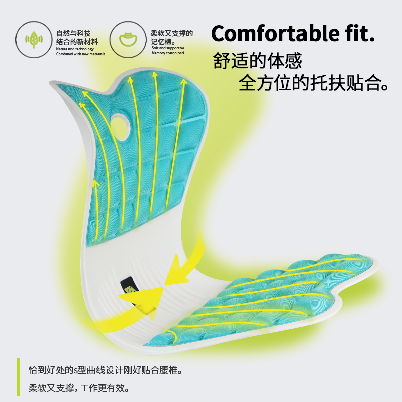 思菲其护腰坐垫靠背一体久坐美臀透气舒适学生矫姿记忆棉椅垫 活力蓝ZD401高清大图