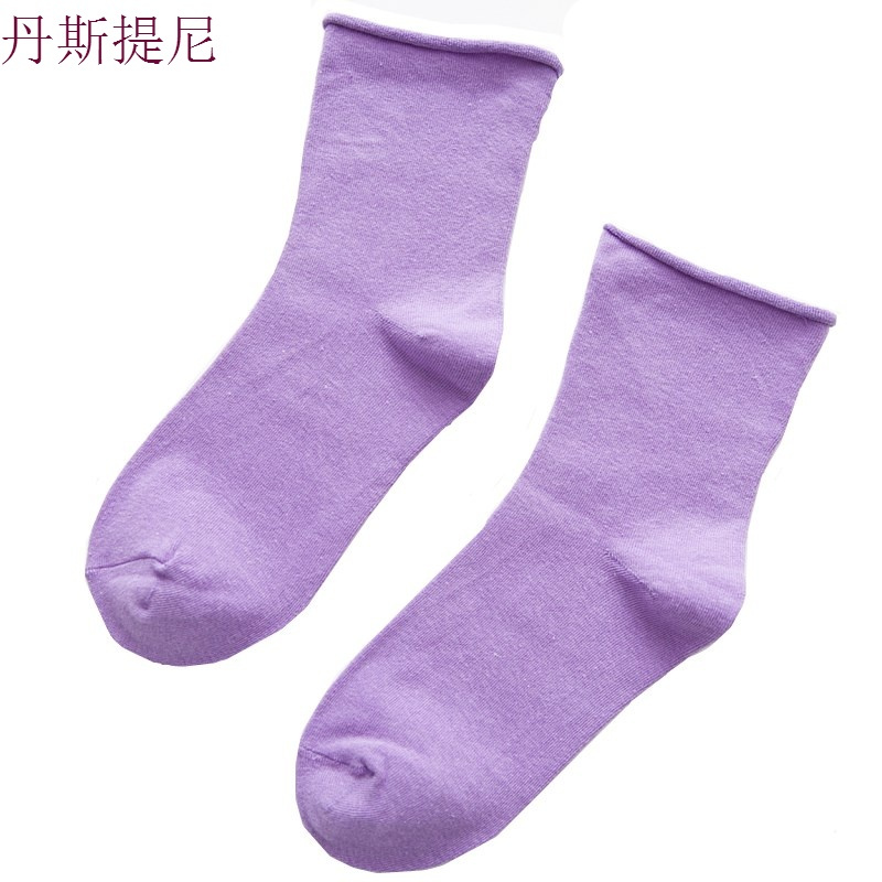 堆堆袜女秋季百搭女士袜子韩国学院风日系可爱纯棉运动卷边中筒袜