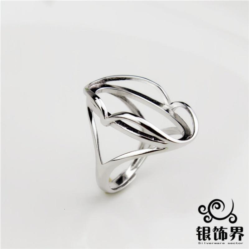 戒托14*25心形空托纯银 女款绿松石戒指琥珀蜜蜡DIY925银戒指托送女朋友老婆生送女朋友七夕情人节礼物