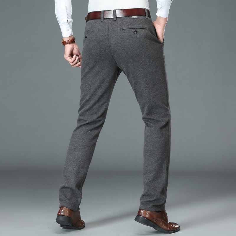 品质毛呢长裤春秋休闲裤男款中年爸爸裤百搭高弹纯色宽松休闲长裤_62高清大图