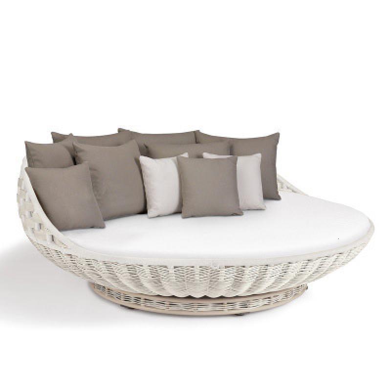 森美人户外藤编躺床室外躺椅泳池沙滩椅休闲花园家具阳台躺椅防水防晒 D款纯白色196x193xH73