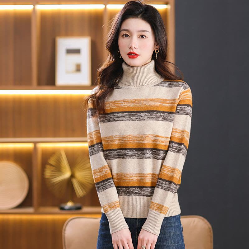 春春秋羊绒衫女半高领春秋装新款加厚羊毛衫女套头针织衫印花显瘦打底毛衣女专柜正品套头女士毛衣高端羊绒衫年轻漂亮打底衫女装图片