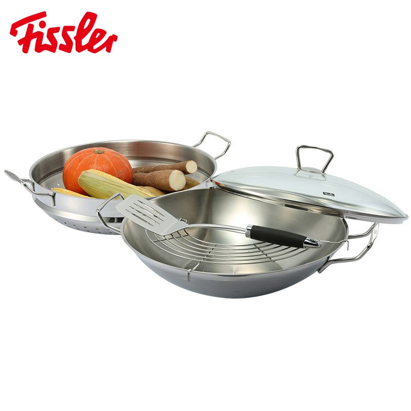 菲仕乐(fissler)中式炒锅 TZ00000780 安雅36厘米不锈钢中式炒锅蒸屉3件组
