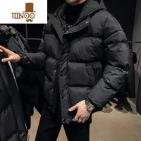 YANXU男士冬季面包服羽绒棉外套短款加厚棉衣橘色潮流棉服韩版棉袄连帽 XL 黑色M88