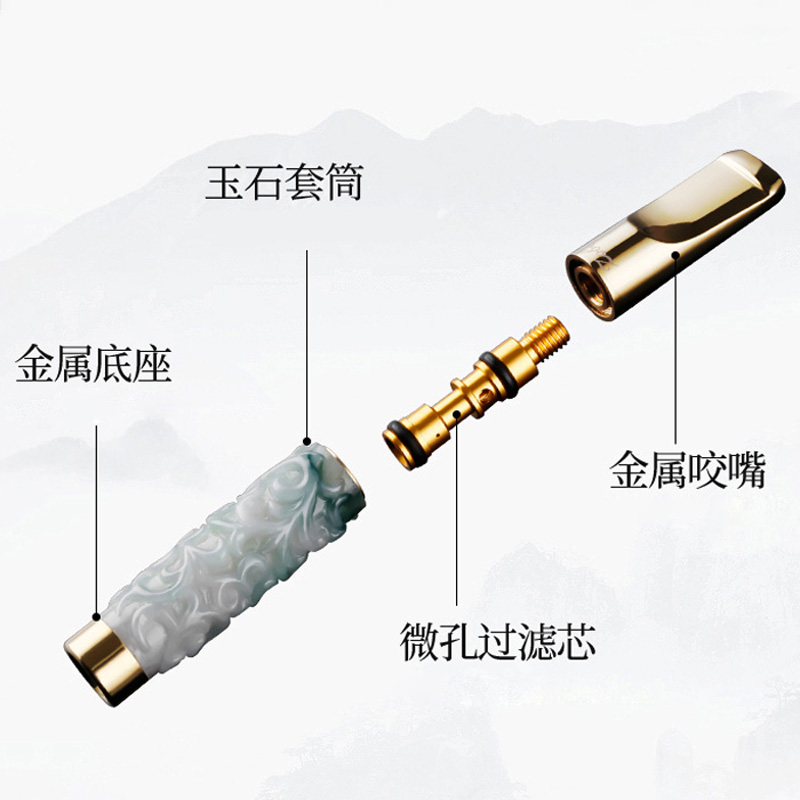 zobo正牌烟嘴雕刻天然玉石滤循环型过滤烟嘴可清洗过滤器净烟器烟具粗细烟通用高清大图