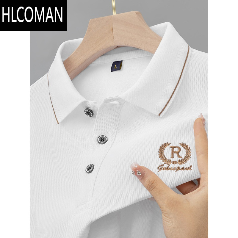 HLCOMAN2024新款夏季男士短袖t恤刺绣翻领popolo衫男爸爸上衣