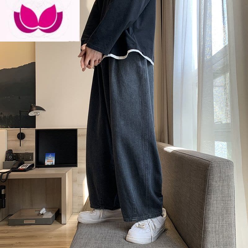 七斓春季新款美式oldschool复古阔腿牛仔裤男韩版潮流宽松直筒牛仔裤图片