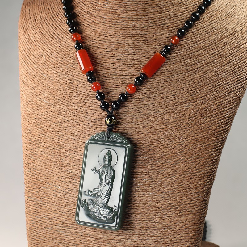 和田玉青玉观音玉牌真品玉石吊坠男士乘龙观音玉挂件牌子炫石为玉