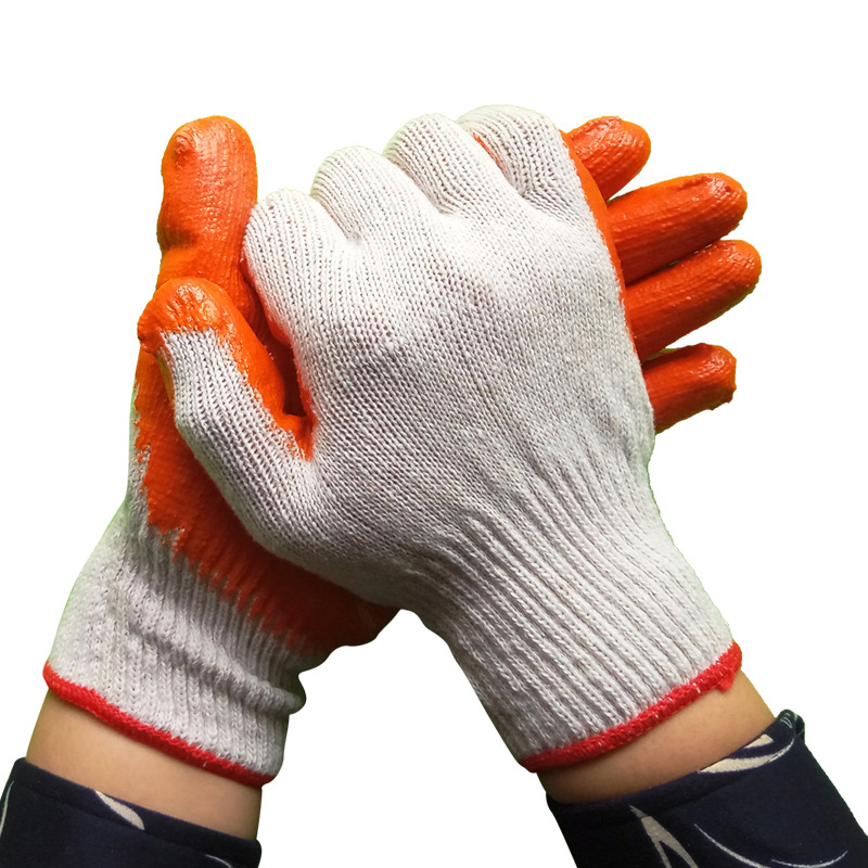 翌嘉YJ5121714平胶手套七针棉纱线浸胶手套耐磨防滑劳保手套(12双)