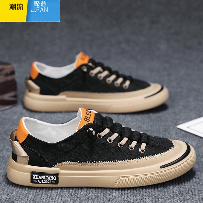 聚范帆布男鞋夏季透气潮流百搭休闲平板鞋懒人一脚蹬工作开车软底布鞋高清大图