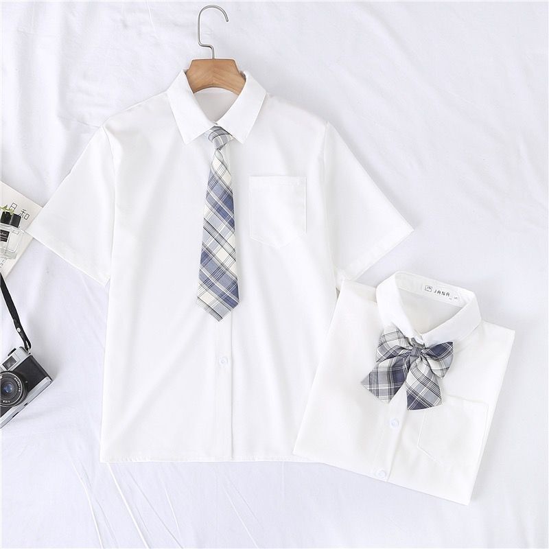 2021新款JK制服衬衫女短袖白色上衣学生学院风领带蝴蝶结衬衣 单件白色短袖 3XL