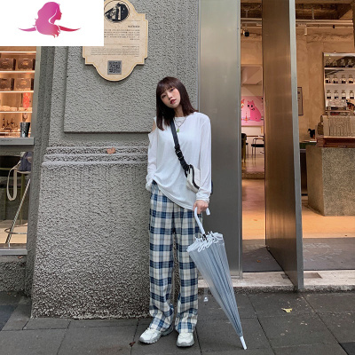 艳如飞格子阔腿裤女秋季新款高腰垂感显瘦显高拖地裤格纹直筒休闲裤长裤