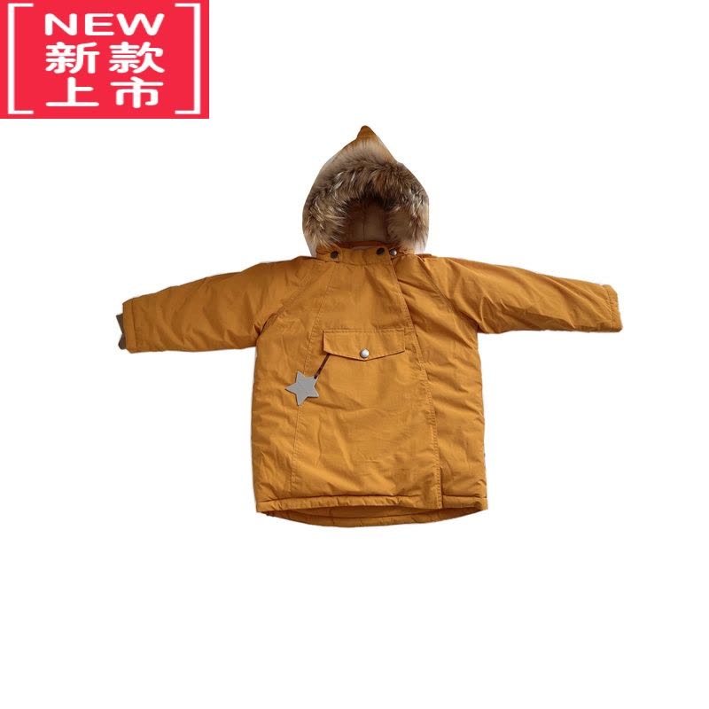 可莉允AnnieGirl秋冬新款男女童mat大毛领精灵帽厚夹克加绒外套宝宝棉服图片