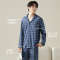 恒源祥睡衣男全棉翻领格子家居服套装男士开衫长袖纯棉休闲春夏款