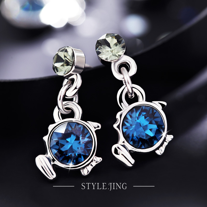 十二星座水晶耳环女采用施华洛世奇元素s925银针耳坠耳饰品