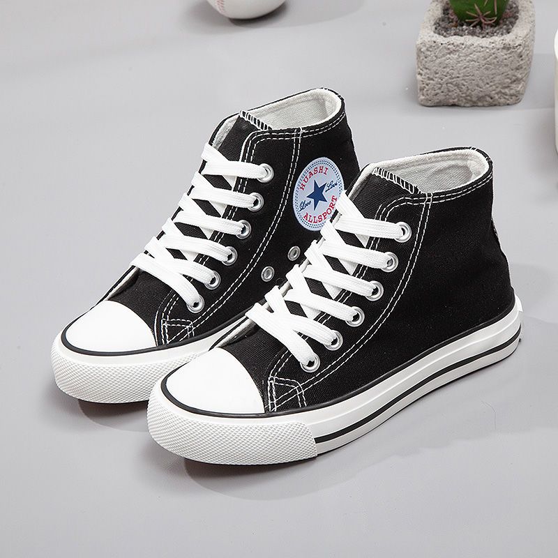 儿童帆布鞋高帮男童女童黑白布鞋潮流亲子平底鞋鞋球鞋子