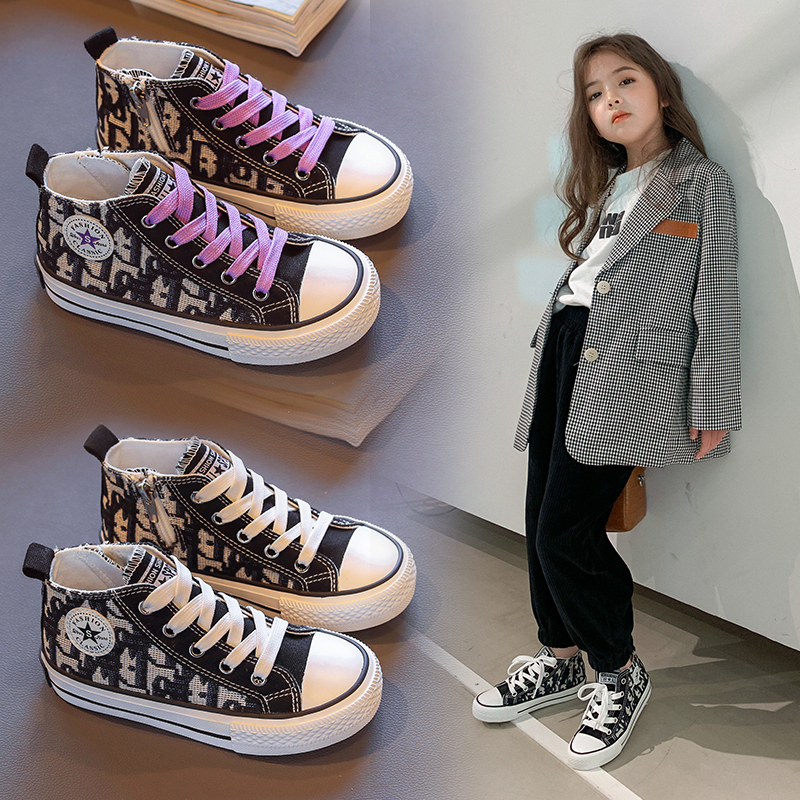 女童帆布鞋2020秋季新款儿童高帮休闲板鞋童软底透气中大童鞋子视频