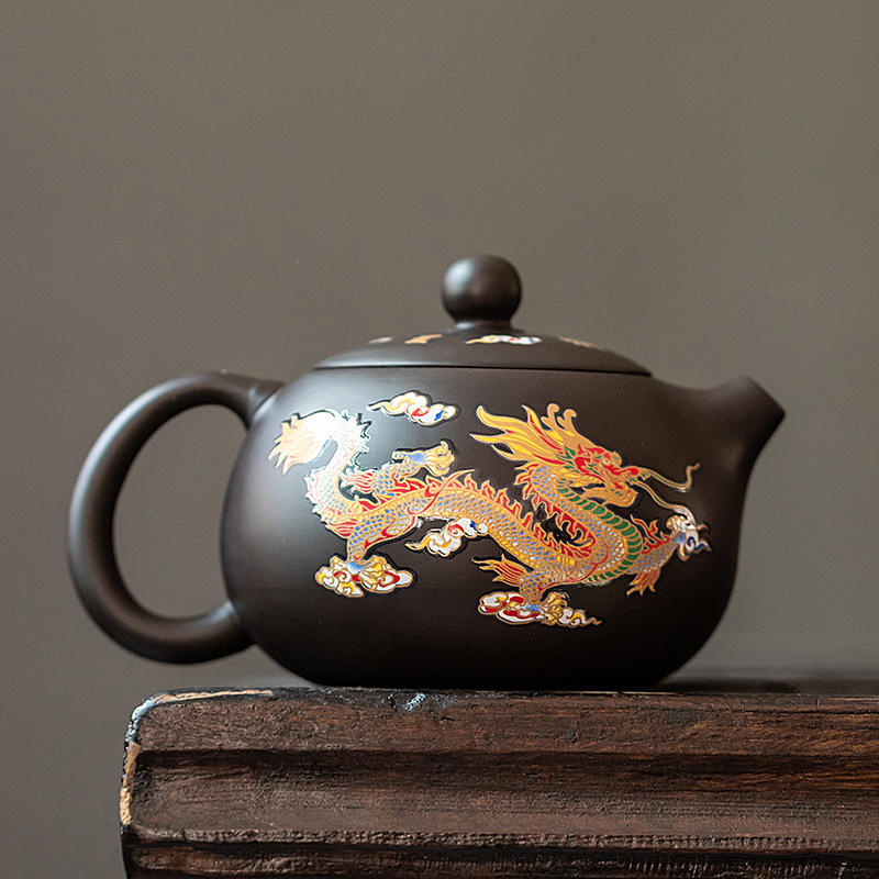 华普思茶具凤鸣遇热变色紫砂壶手工龙凤呈祥大号茶壶泡茶壶 变色凤鸣西施壶