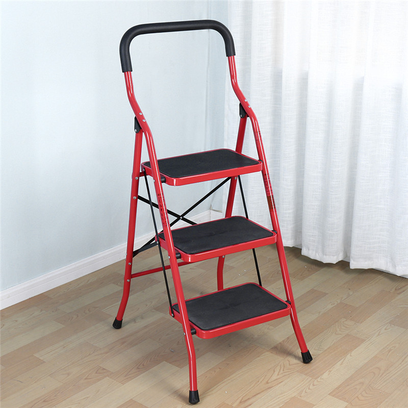 [苏宁超市]宝优妮家用梯子折叠加厚室内多功能工程梯移动楼梯三步梯人字梯 DQ-TY03A[红色]高清大图