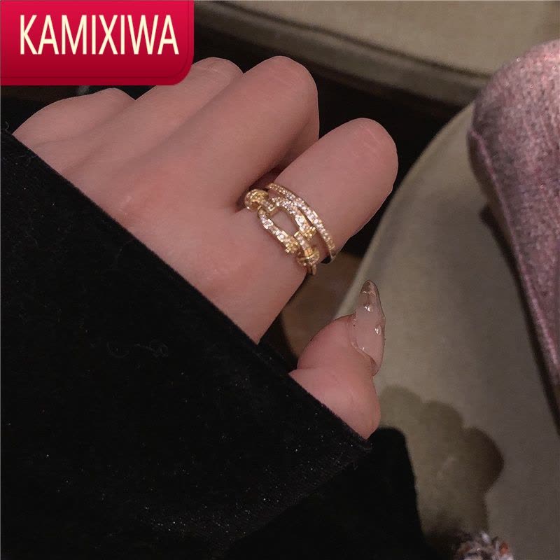 KAMIXIWA高级感轻奢戒指~镶钻打结韩国ins网红开口指环女气质冷淡风食指戒图片