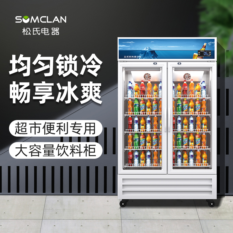 松氏冰箱商用饮料展示柜冷藏冰柜保鲜柜立式超市双开门冷藏柜啤酒柜680L风冷