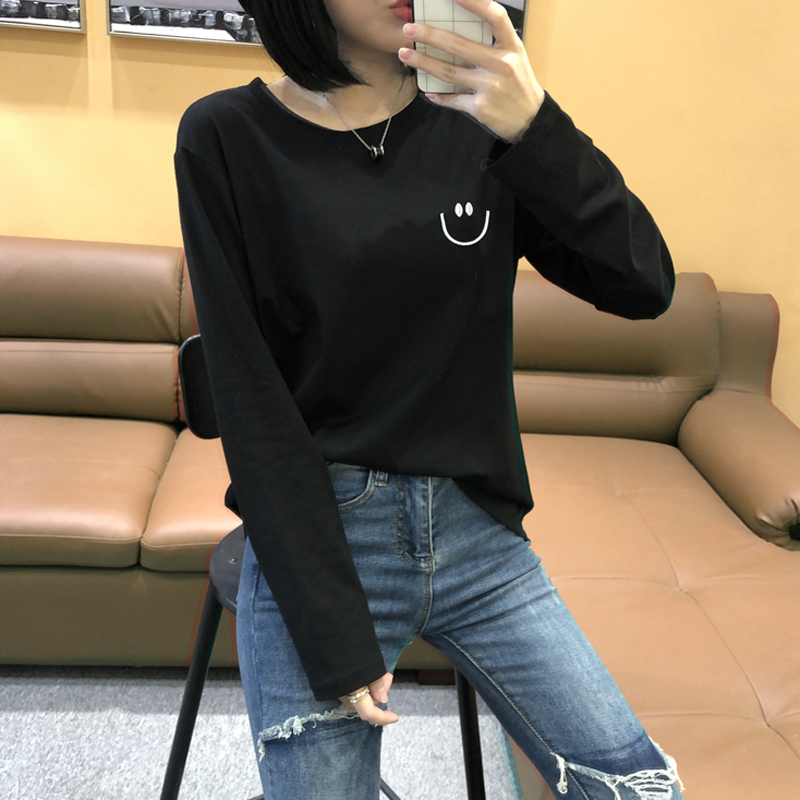 艳如飞磨毛白色打底衫女内搭春秋棉长袖t恤女韩版宽松洋气上衣女装T恤
