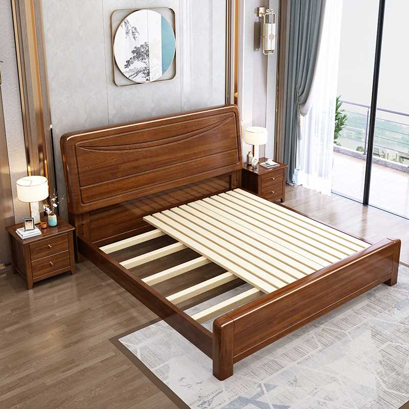 鑫金虎 新中式实木床现代简约双人床胡桃木主卧出租房1.8m高清大图