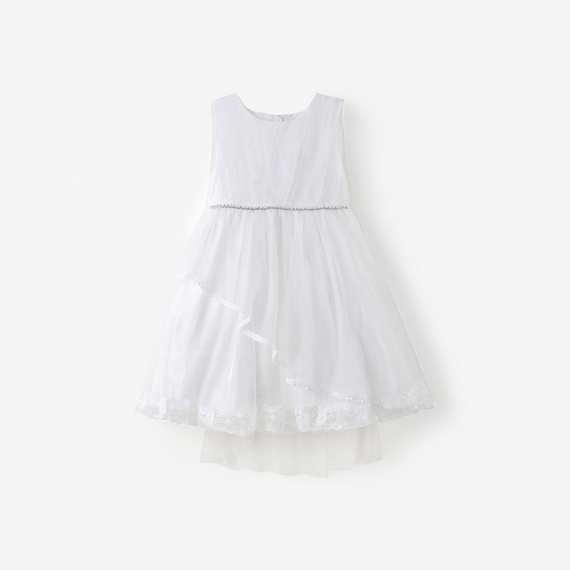 铅笔俱乐部童装2024春夏新款女童连衣裙儿童网纱裙子中大童公主裙 160cm 米白