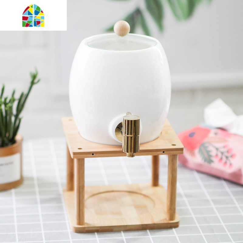 可高温可开水凉水壶套装啤酒桶家用陶瓷凉水壶水龙头冷水壶大容量 FENGHOU 单个陶瓷2升桶(不锈钢龙头)