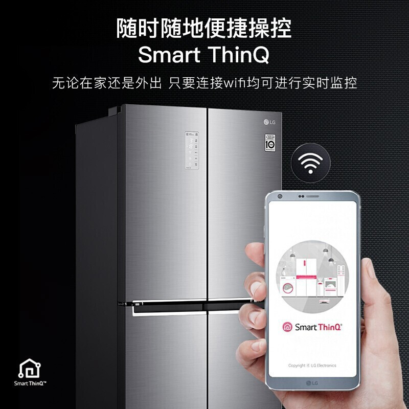 LG F521S11 530L升大容量 十字对开门冰箱 变频风冷无霜 智能除菌 家用双风系 速冻恒温 钛灰银色